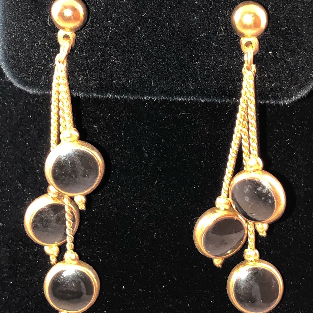 Black and Gold trimmed dangling Pierce earrings